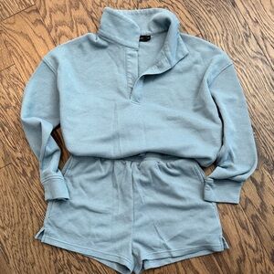 Light Blue Long Sleeve Top and Shorts Set